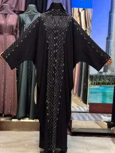 Wholesale Modest Dubai Beaded <b>Sequined</b> Abaya Muslim Traditional Handmade Kaftan Wedding Women Polyester Breathable V Neck Ankle - Product Image 2