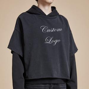 Sudadera con capucha para hombre de estilo de doble capa lavada con ácido duradera de la mejor calidad, sudaderas con capucha para hombre lavadas de gran tamaño con logotipo impreso personalizado - Product Image 4