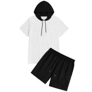 Conjunto de 2 Piezas de Ropa Deportiva para Hombre, Camiseta de Manga Corta con Capucha, Chándal, Top Deportivo, Traje de Entrenamiento para Gimnasio, Transpirable, de Algodón - Product Image 6