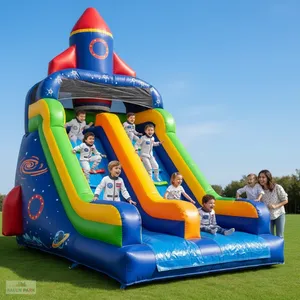 Tobogán Inflable con Forma de Cohete Espacial, Castillo Hinchable para Niños, de Doble Carril, de PVC, para Exteriores, Equipo de Juegos - Product Image 1