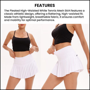 Falda de Tenis Corta Plisada de Cintura Alta Blanca Transpirable al por Mayor, Diseño Atlético Clásico, Ajuste Ligero y Transpirable - Product Image 3