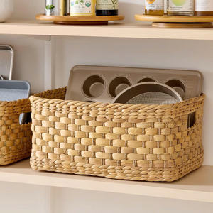 Ensemble de 2 paniers en jacinthe d'eau faits à la main avec poignées pour le rangement, panier organisateur tissé décoratif pour la maison et le bureau - Product Image 4