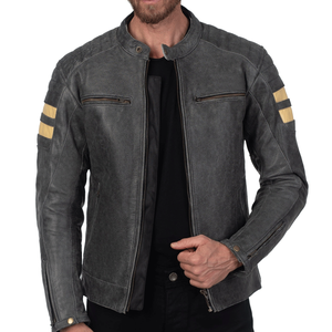 Chaqueta de moto de carreras de invierno a prueba de viento de cuero de búfalo genuino gris Retro de aspecto Vintage, Protector certificado CE para motocicleta - Product Image 3