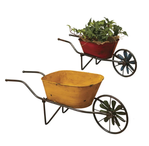 Brillantes decoradores de interiores para el hogar Macetas de carretilla de dos piezas en rojo amarillo Hecho a mano por los indios Accesorio recubierto de polvo - Product Image 1