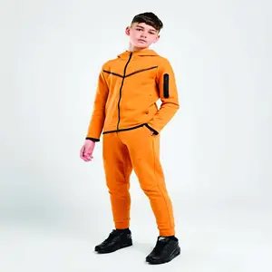 69% хлопковый спортивный костюм с логотипом на заказ из полиэстера, оранжевого цвета, флисовый спортивный костюм для мальчиков, толстовка на молнии, спортивные штаны для бега