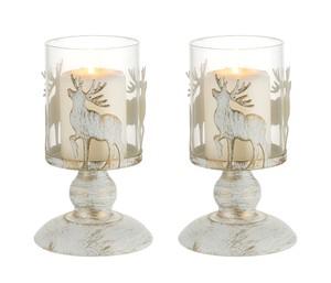Ensemble de 2 bougeoirs en fer vintage en forme de renne pour Noël et Pâques, sans flamme, pour la décoration de la maison - Product Image 1