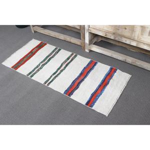 Petit tapis vintage 1,6 x 4 pieds, tapis turc, tapis marocain en laine blanc et rouge - Product Image 4