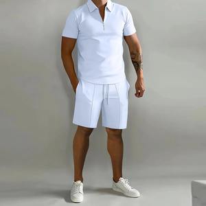 <b>Men's</b> Casual Sports Wear Solid Color Polo Shirt Lapel Vertical Strips <b>Short</b> Sleeve Pants <b>Shorts</b> Winter Fashion Loose Fit Formal - Product Image 2