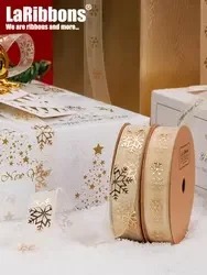 Eco-Friendly Double Face Gold Foil Crown and Star Organza <b>Ribbon</b> 1-1/2 Inch for Gift Packaging - Product Image 3