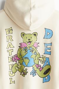 Sweat à capuche imprimé coupe ample et décontractée pour homme doublé en jersey de coton mélangé blanc à manches longues avec poches latérales kangourou - Product Image 4