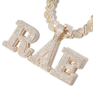 Colgante Personalizado con Nombre en Plata de Ley, Cadena de Eslabones Redondos con Circonitas, Joyería de Moda Hip Hop Unisex, Regalo al por Mayor - Product Image 2