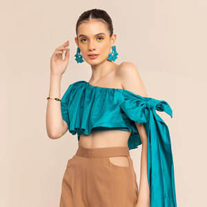 Nueva Llegada Aqua Splash Azul Un Hombro Lateral Tie Up Top Trending Design Top para Mujeres y Niñas Para Verano Al Precio Más Bajo - Product Image 1