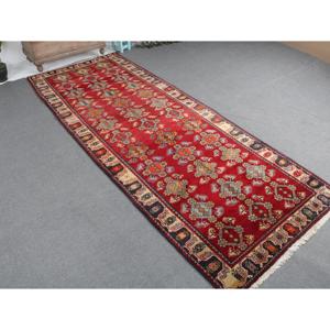 Vintage Rug, <b>Runner</b> 4.5x11.6 ft Turkish Rug, <b>Red</b> Floral Wool Rug - Product Image 1