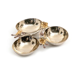 Artículos de comida pulidos brillantes plateados con textura martillada de Metal de 5 compartimentos que sirven cuencos de lujo con diseño de hojas de flores - Product Image 5