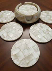 Ensemble de dessous-de-verre en nacre de luxe, dessous-de-verre en coquille blanche, faits à la main, décoration de table et de salle à manger - Product Image 2