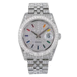 Montre en quartz avec diamants en moissanite glacés de style hip-hop, sport, logo personnalisé, boîtier en acier inoxydable, bracelet de 21 mm, analogique, verre antique - Product Image 1