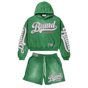 Pink Hoodie With Glitter BRNOSTD Logo Black Drawstring Shorts Set Men Casual <b>Sequined</b> Polyester Outfit - Product Image 5