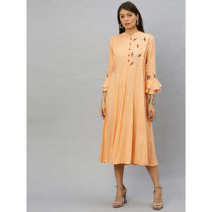 Vestido de rayón bordado Anarkali Kurta, colección de vestidos elegantes para mujer - Product Image 4