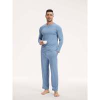 Conjunto de Pijama Largo Premium Personalizado para Hombre, 2 Piezas, Tejido de Bambú, Algodón y Seda Transpirable, Ropa Casual para el Hogar, Logotipo Personalizado