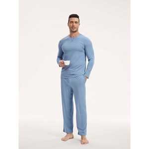 Ensemble de pyjama long pour homme personnalisé de qualité supérieure, en tissu tricoté respirant en bambou, coton et soie, vêtements décontractés pour la maison, logo personnalisé pour le printemps - Product Image 4