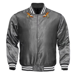 Chaquetas para hombre, chaqueta para hombre, chaqueta Bomber Varsity de satén personalizada, cuello de parche bordado, ropa de calle, estilo de béisbol ligero - Product Image 1