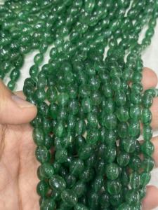 Perles synthétiques ovales émeraude avec inclusion, vert fraise, en gros, cristal de quartz, perles lisses pour la fabrication de bijoux - Product Image 3