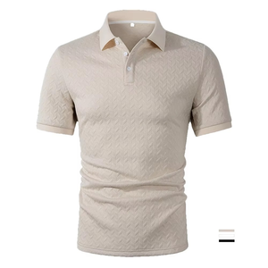 Novedad de verano, camiseta Polo Jacquard para hombre, camiseta de peso pesado, camisetas de manga corta informales a la moda con cuello vuelto de Color sólido - Product Image 1