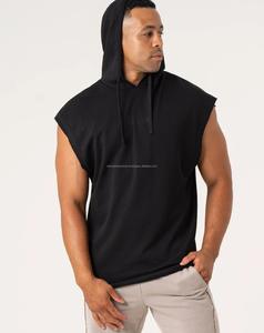 Men's Customized Sleeveless Hooded Yoga <b>Top</b> <b>High</b> Quality Breathable Quick Dry Solid Pattern <b>Low</b> Price 220g 100% Cotton Hollow - Product Image 5