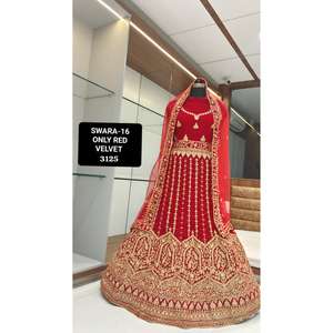 Ropa de Fiesta de Lujo para Adultos, Lehenga Choli de Terciopelo de Manga Corta, Calidad Premium, con Bordado Zari, Estilo Indio-Pakistaní - Product Image 4