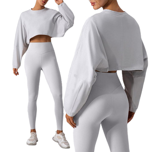 Women Crop <b>Top</b> Long Sleeve Gym Fitness Yoga <b>Sets</b> Workout <b>Leggings</b> Sports Bra 2pcs Yoga Suit Sports Wear Jogger Suits Yoga <b>Set</b> - Product Image 1