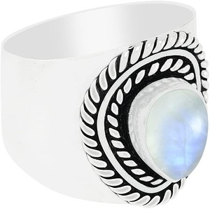 Anillo de piedra lunar arcoíris hecho a mano 925 Plata de Ley sólida Fuego Azul Natural Arco Iris piedra lunar 925 estampado anillo hecho a mano joyería - Product Image 3