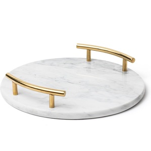 Plateau de service en marbre blanc avec poignées en métal doré Plateau de pierre rectangulaire décoratif de luxe Vanité Salle de bain Cuisine Bar Table - Product Image 3