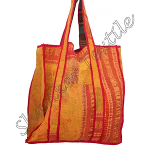 Cotton Kantha Womans Hand Bags Printed Vintage Shoulder Totes Marketing Shopping Handmade Vintage Kantha Stitched Bags Tote