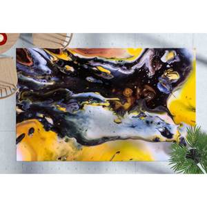 Tapis abstrait jaune et noir : Décoration artistique contemporaine, avec tapis à poils doux - Product Image 1