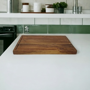 Tablas de cortar rectangulares de madera de acacia maciza ecológicas de lujo modernas, tablas de charcutería con ranura para jugo para carne aptas para alimentos - Product Image 4
