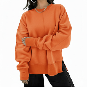 Sudadera de color liso sin capucha para mujer Sudadera con capucha extragrande de algodón puro Sudadera de cuello redondo lisa en blanco - Product Image 4