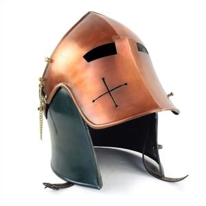 Casco medieval Barbuta Visored de acero cepillado Caballeros Armería Templario Cruzado | Accesorios y disfraces Helm para Larpers (cobre) - Product Image 3
