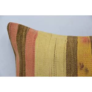 Subtle Striped Beige Kilim Patchwork Wool Pillow 16x24 Inch <b>Silk</b> Woven Vintage Floral Print Portable Decorative <b>Cushion</b> Bedding - Product Image 2