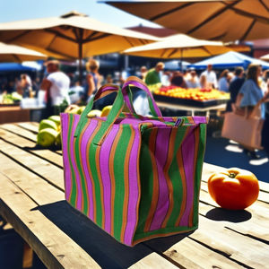 Sacs à provisions tissés à la main en plastique rayé tissé en nylon recyclé et PP fabriqués en Inde sacs de marché écologiques sacs en gros - Product Image 3