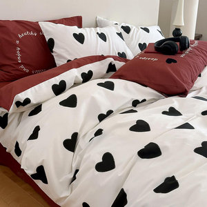 Bộ Đồ Giường Đặt Màu Đỏ Trắng Với Màu Đen Mô Hình Trái Tim Bộ Khăn Trải Giường Lãng Mạn Tình Yêu Sợi Nhỏ Giường Bìa Trái Tim Duvet Cover Nữ Hoàng Kích Thước - Product Image 3