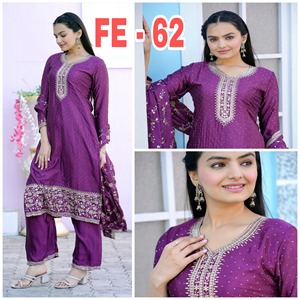 Traje de Chinon bordado de nuevo diseñador con trabajo bordado de secuencia y trabajo de piedra Stich completo con elástico - Product Image 2