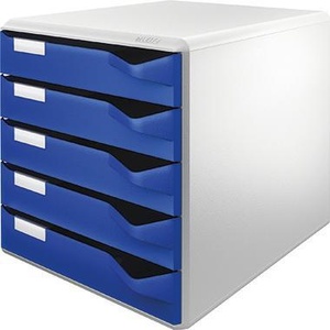 5-<b>Drawer</b> Extra-Wide Leitz Desktop Organizer (DIN A4)-Light Grey Housing & Blue <b>Drawers</b> - Product Image 1