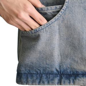 Light Blue Denim Safari <b>Jacket</b>-Japan Style Bonded Patchwork <b>Thin</b> Autumn <b>Waterproof</b> Zipper Closure Large Pockets Front - Product Image 4