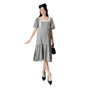 Vestido de maternidad de diseño personalizado A cuadros con cuello cuadrado negro V1062 buena opción para ropa informal anticontracción y absorbente de sudor - Product Image 1