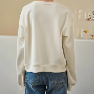 Sweat-shirt uni oversize imprimé sur mesure pour femmes manches longues épaules tombantes col rond hiver - Product Image 4