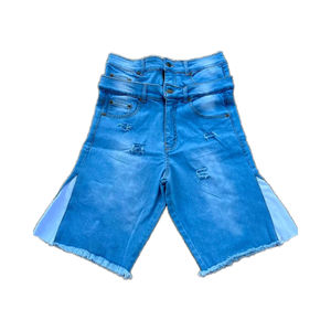 Custom Double-Waisted Men's Sweatpants Cotton Acid Wash with Rhinestones Knitted Shorts - Product Image 1