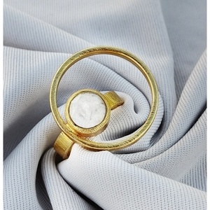 Vintage Brass Gold Plated Amethyst Gemstone <b>Ring</b> Geometric Minimalist Fashion Jewelry Unisex Everyday Wear Bezel Setting - Product Image 3
