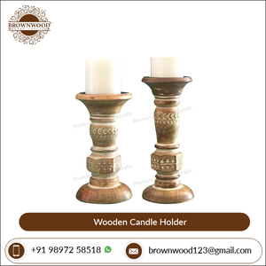 Lot de 2 bougeoirs en bois faits à la main au design unique pour la décoration de bougies d'intérieur d'Inde disponibles au prix de gros - Product Image 6