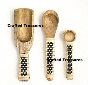 Petites cuillères en bois écologiques, cuillères à épices avec manche en rotin tressé, cuillères doseuses, ustensiles de cuisine pour la maison - Product Image 4