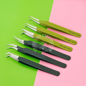Professional Green Fiber Tip Lash Tweezers 90° Boot Volume Eyelash Extension Tweezer Moon Curved <b>Precision</b> <b>Tool</b> - Product Image 1